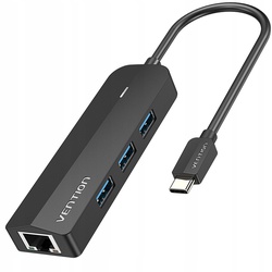 Vention USB-C to 3 USB 3.0  + RJ45/Micro-B HUB 0.15M Black ABS Type, TGPBB