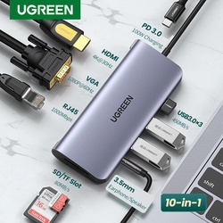 Ugreen USB-C Multifunction 10 in 1 USB HUB, USB-C To USB 3.0 (3 Ports) + HDMI + VGA + Gigabit Ethernet + SD & TF Card Reader + 3.5mm Audio Port + USB-C PD"