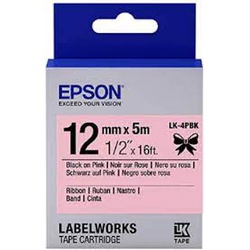 Epson  LK4PBK 12mm Black on Pink Ribbon Cartridge