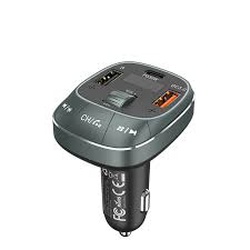 Vention 3-Port USB (C + A + A) Car Charger with FM Transmitter (30W/18W/5W) Black ABS Type, FFLB0