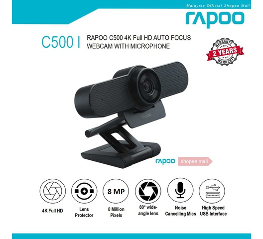4K HD Webcam with Microphone Autofocus Noise-Canceling