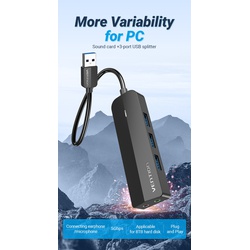 Vention CHIBB 3-Port USB3.0 Hub with Sound Card and Power Supply