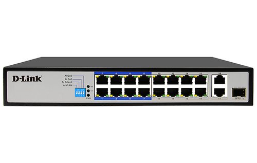 D-Link DES-F1016P-E/B 16-port Fast Ethernet Unmanaged Long Range PoE+ Surveillance Switch