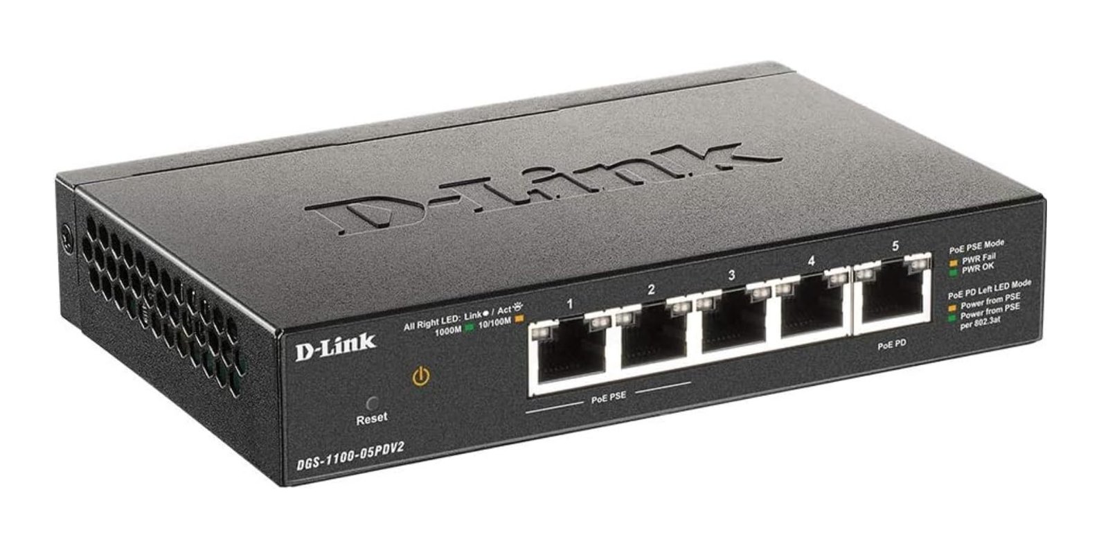 D-Link DGS-1100-05PD 2-Ports 10/100/1000Mbps PoE + 3-Ports 10/100/1000Mbps with 1 PD ( PoE powered ) port Smart Switch
