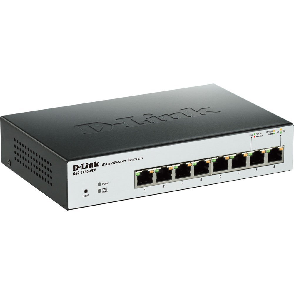 D-Link 8 Port 10/100/1000Mbps PoE Easy Smart Switch, DGS-1100-08P