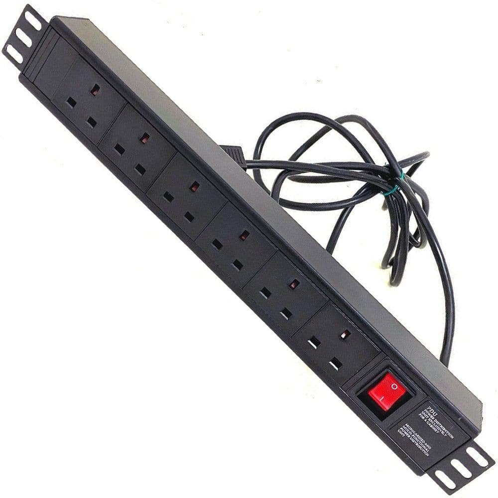 6 Way Black Cabinet Power Distribution Unit