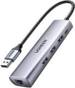Ugreen USB-C to USB 3.0 Hub (3 Ports) + Gigabit Ethernet with USB-C PD - CM475