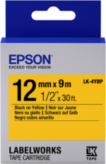 Epson LC-4YBP9 or LC-4YBW9 Label Cartridge Pastel Black/Yellow Tape 12MM (9M)