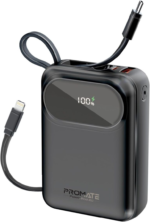 Promate POWERPOD-20 BLACK 20000mAh Compact Power Bank with Built-In Cables