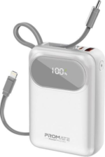 Promate PowerPack-10C 10000mAh Power Bank with Built-In USB-C Cable