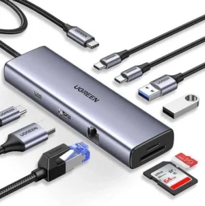 UGREEN 8 in 1 USB-C Adapter 2*HDMI/4K DP/USB 3.2/PD – CM639