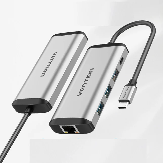 Vention USB-C to USB3.0x4/PD Hub 0.15M Gray Aluminum Alloy Type – TNBHB