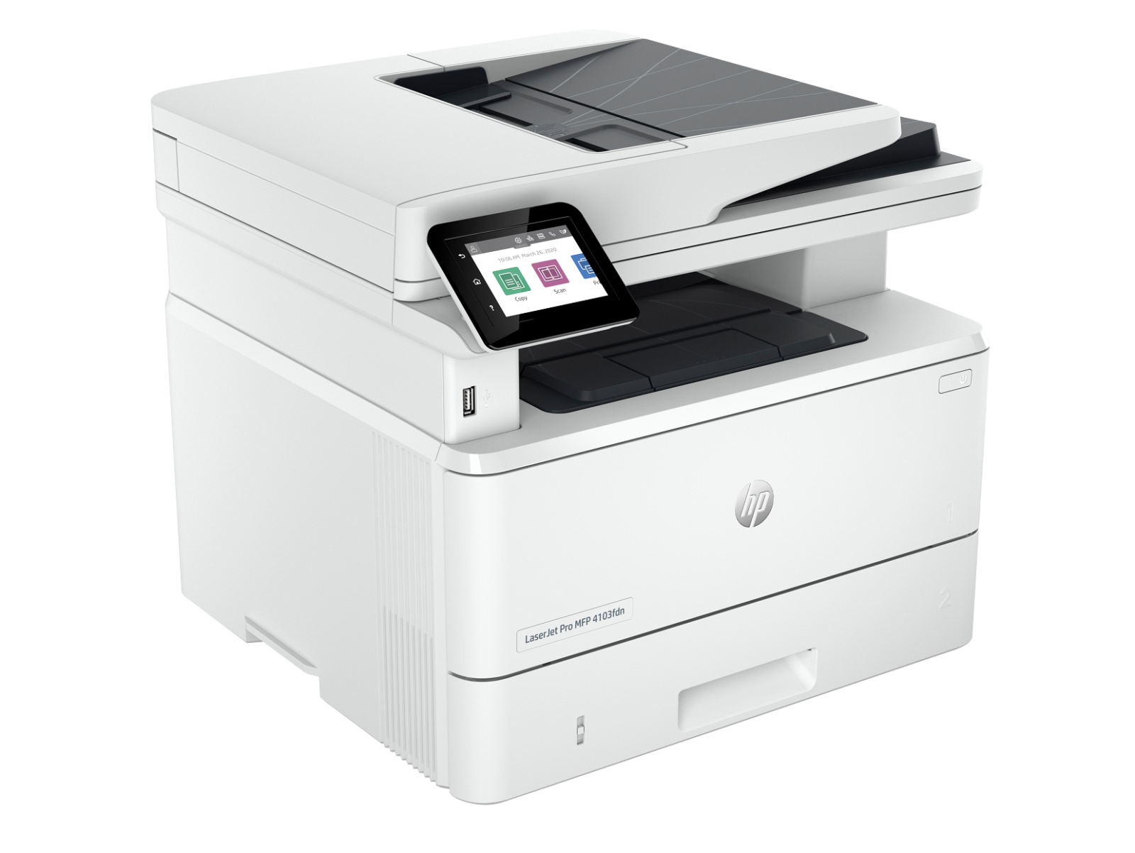HP LaserJet Pro MFP 4103fdn Printer, Print/Copy/Scan/Fax, Duplex, ADF, Ethernet/USB - Model No: 2Z628A