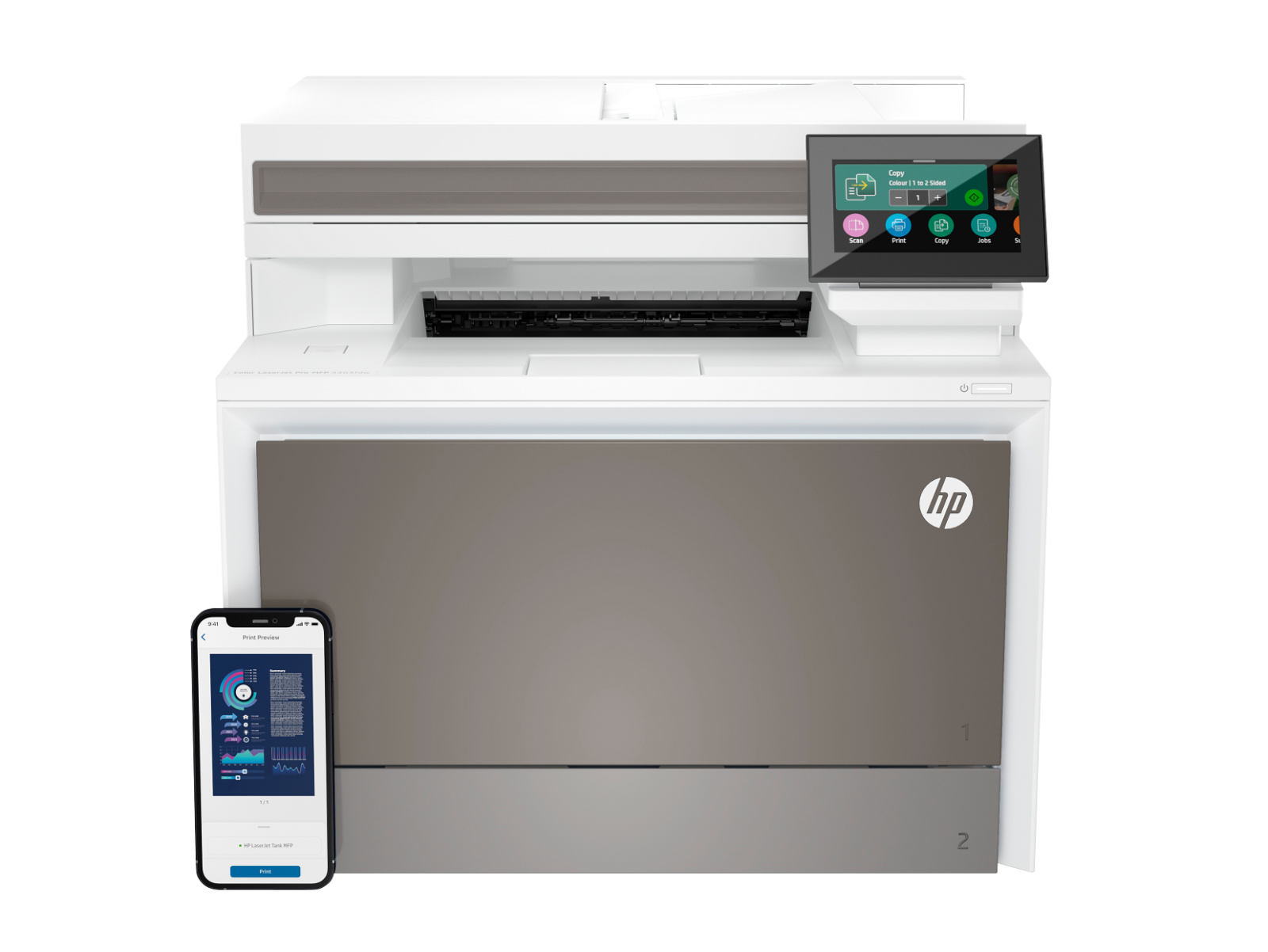 HP Color LaserJet Pro MFP 4303fdw Printer, Print/Copy/Scan/Fax, Duplex, ADF, Wireless/Ethernet/USB - Model No: 5HH67A